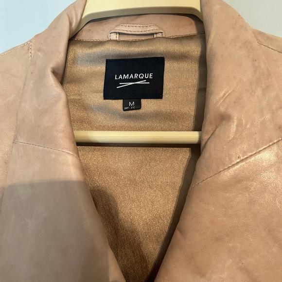 Lamarque Funnel Neck Leather Jacket Tan/Beige Leather size M - Picture 2 of 12